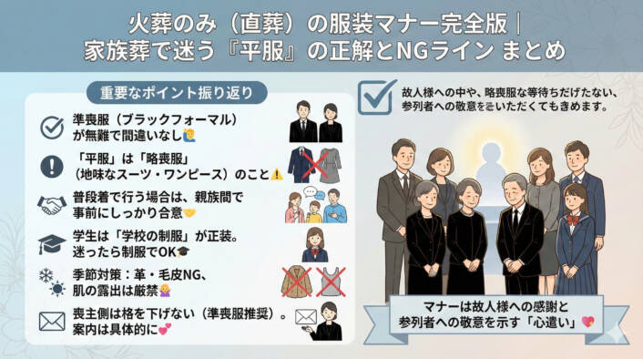 火葬のみ（直葬）の服装マナー完全版｜家族葬で迷う「平服」の正解とNGライン